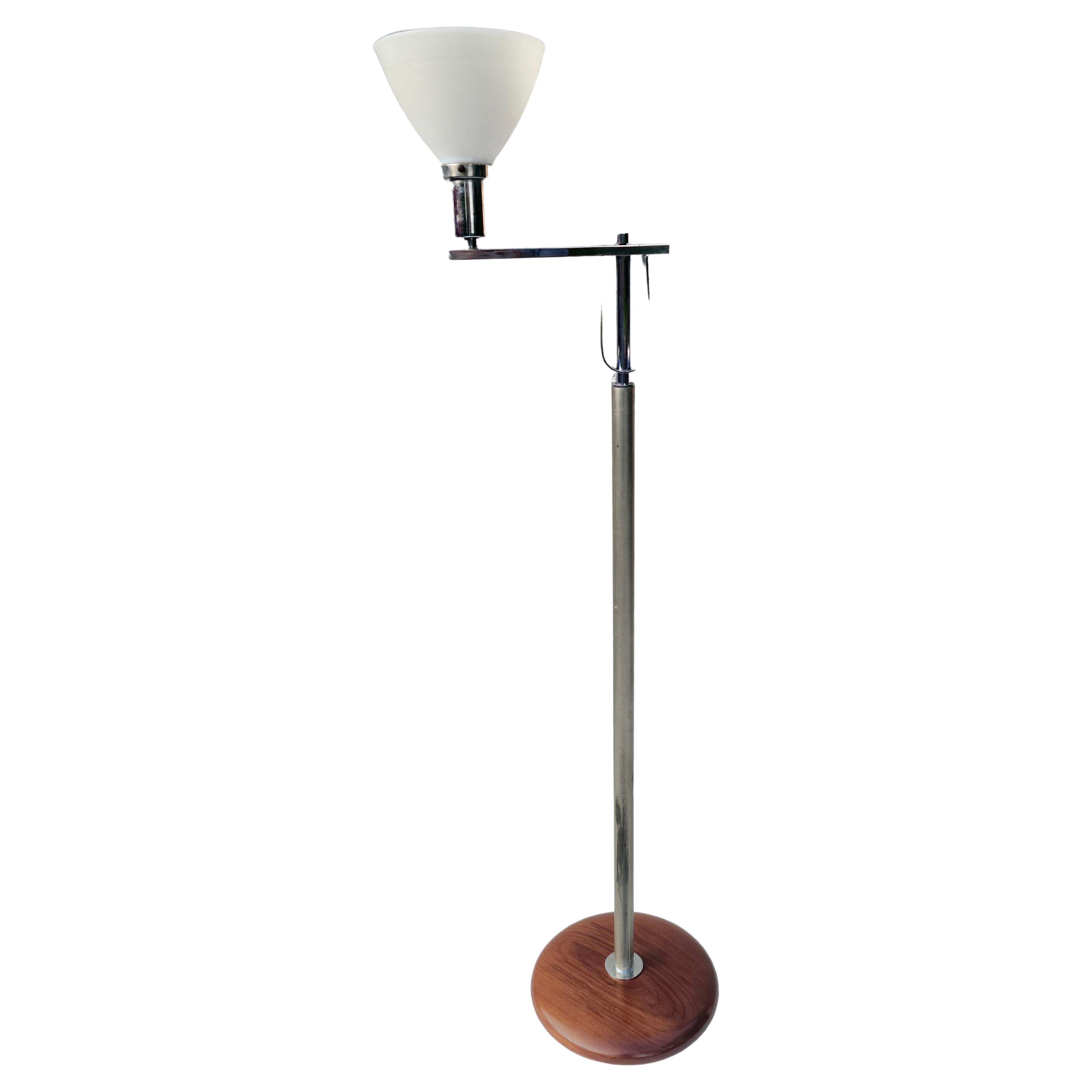 Streamline Floor Lamp Flat Banded Chrome Walnut in the style of Donald Deskey For Sale