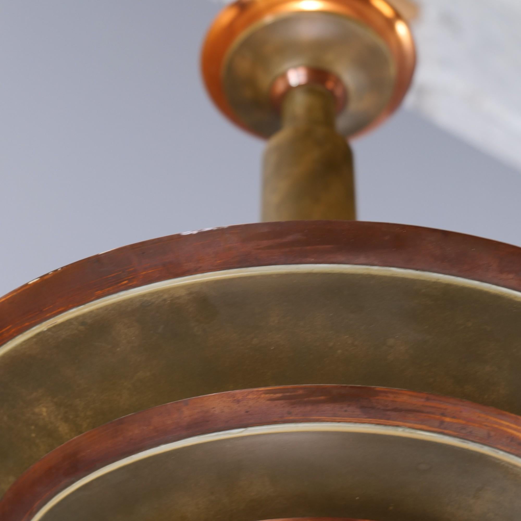 Brass Streamline Georges Halais Art Deco Ceiling Lamp - 1930s
