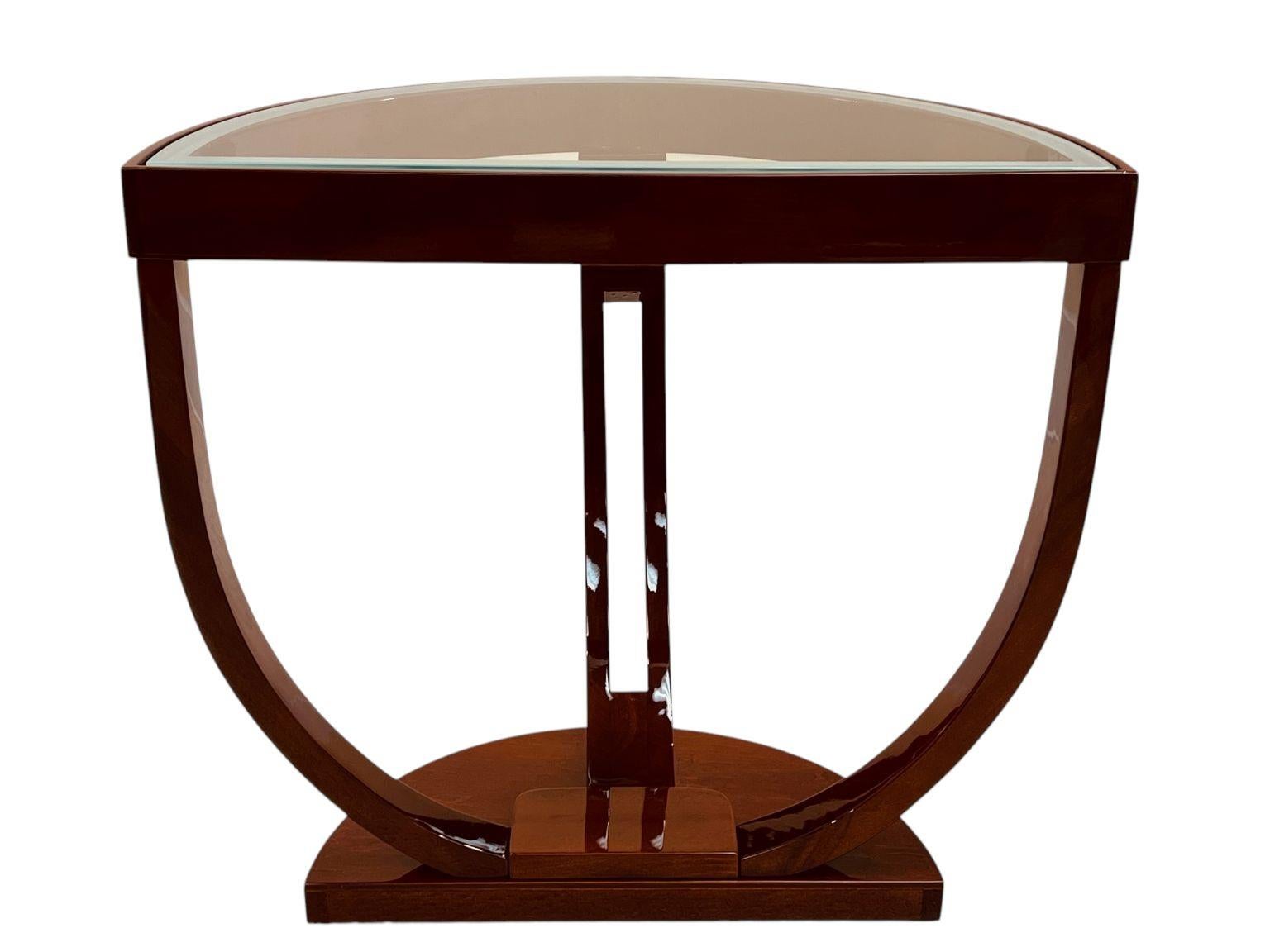 Streamline Halbkreis Glasplatte Art Deco Beistelltisch Amerikanisch ca. 1930's im Angebot 4