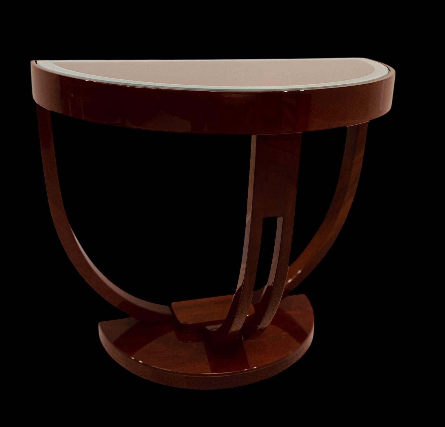 Streamline Halbkreis Glasplatte Art Deco Beistelltisch Amerikanisch ca. 1930's im Angebot 7