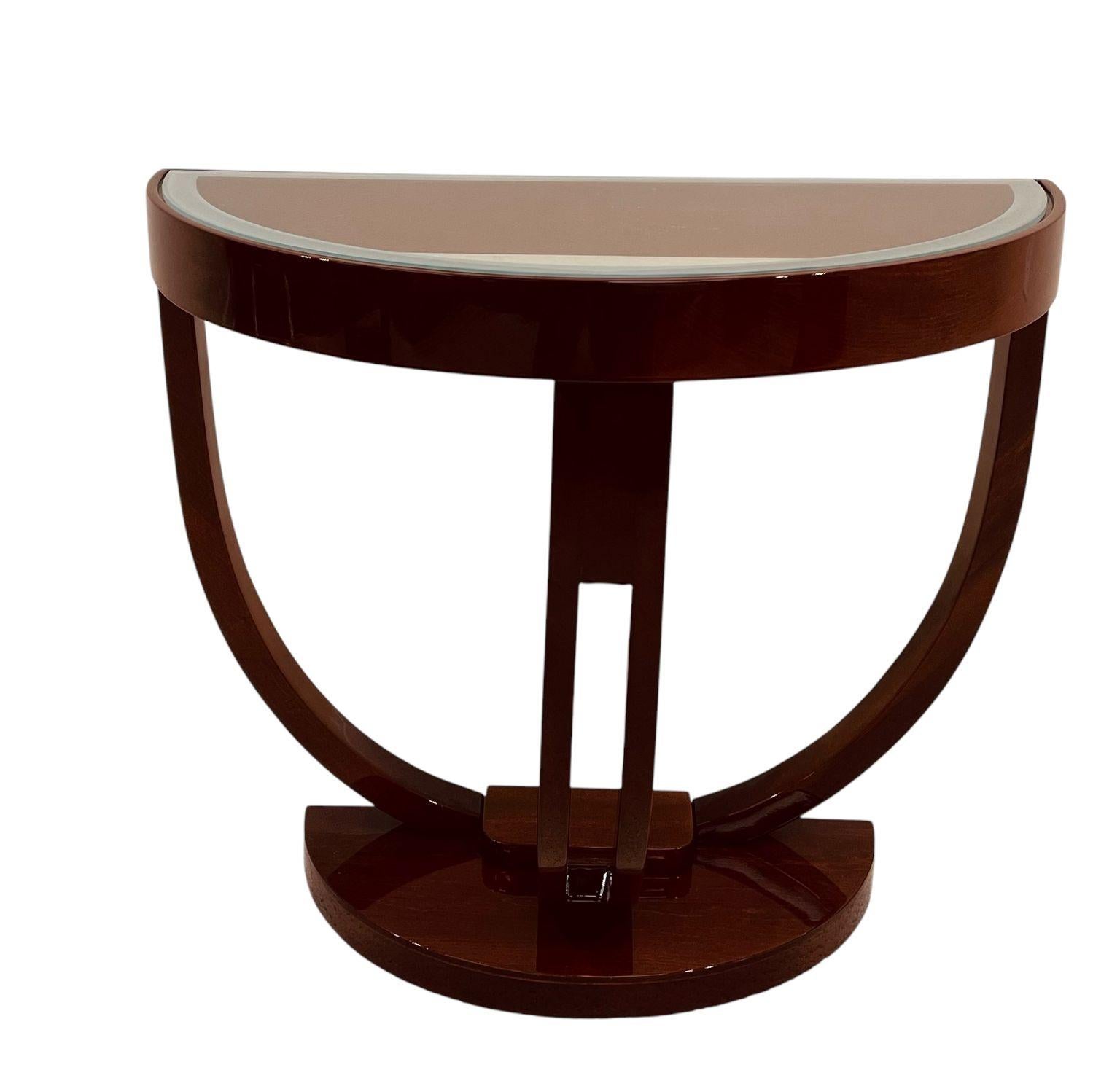 Streamline Halbkreis Glasplatte Art Deco Beistelltisch Amerikanisch ca. 1930's im Angebot 8