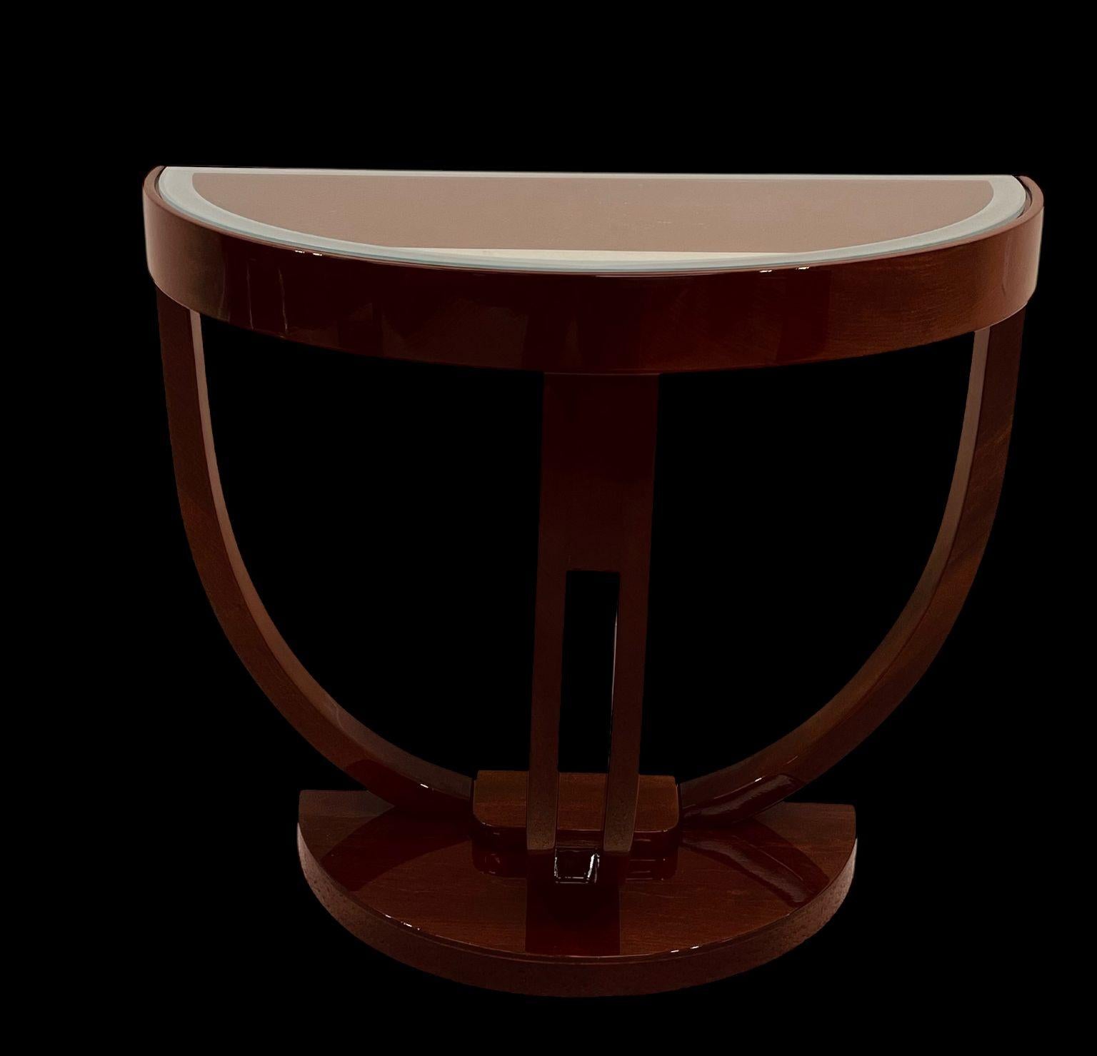 Streamline Halbkreis Glasplatte Art Deco Beistelltisch Amerikanisch ca. 1930's im Angebot 9