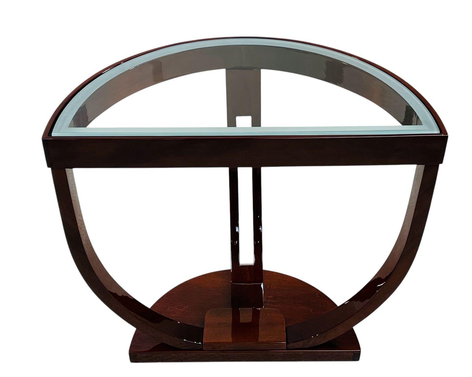 Streamline Halbkreis Glasplatte Art Deco Beistelltisch Amerikanisch ca. 1930's (Art déco) im Angebot