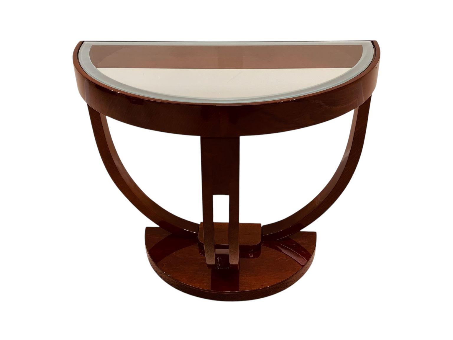 Streamline Halbkreis Glasplatte Art Deco Beistelltisch Amerikanisch ca. 1930's im Zustand „Hervorragend“ im Angebot in Bernville, PA