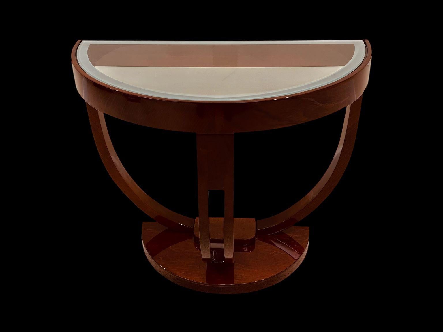 Streamline Halbkreis Glasplatte Art Deco Beistelltisch Amerikanisch ca. 1930's (Mitte des 20. Jahrhunderts) im Angebot