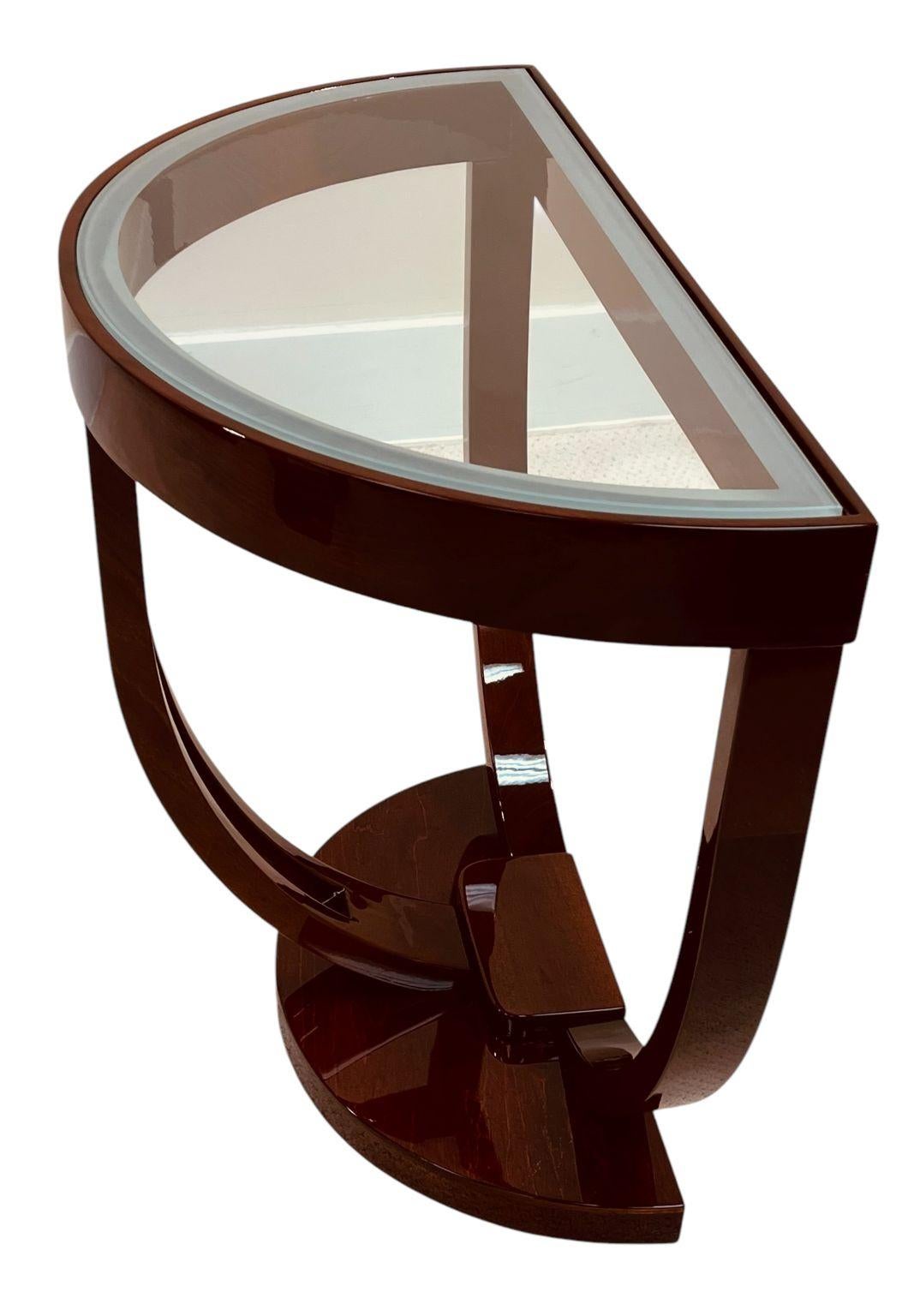 Streamline Halbkreis Glasplatte Art Deco Beistelltisch Amerikanisch ca. 1930's im Angebot 1
