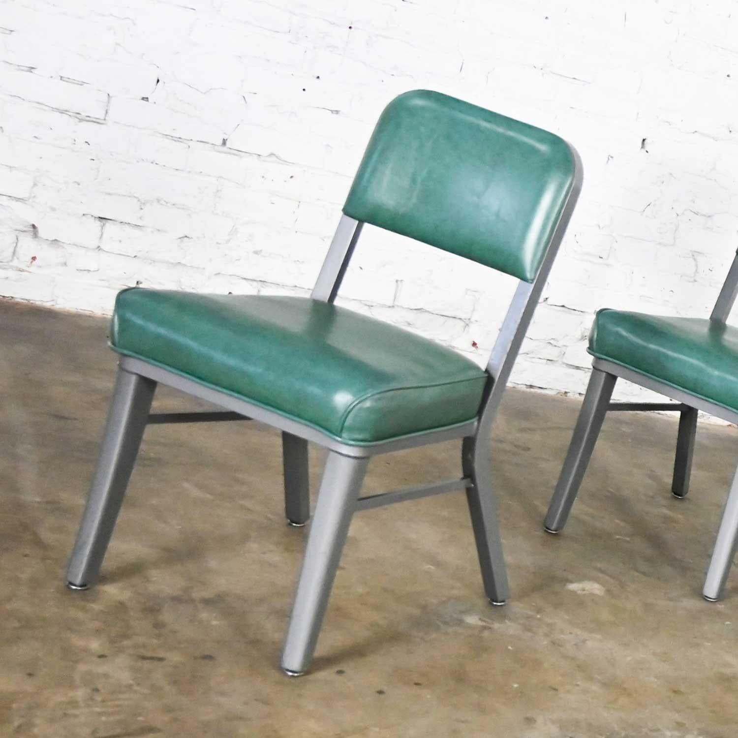 Streamline Industrial Metal & Green Vinyl Faux Leather Dining Chairs Set of 6 1