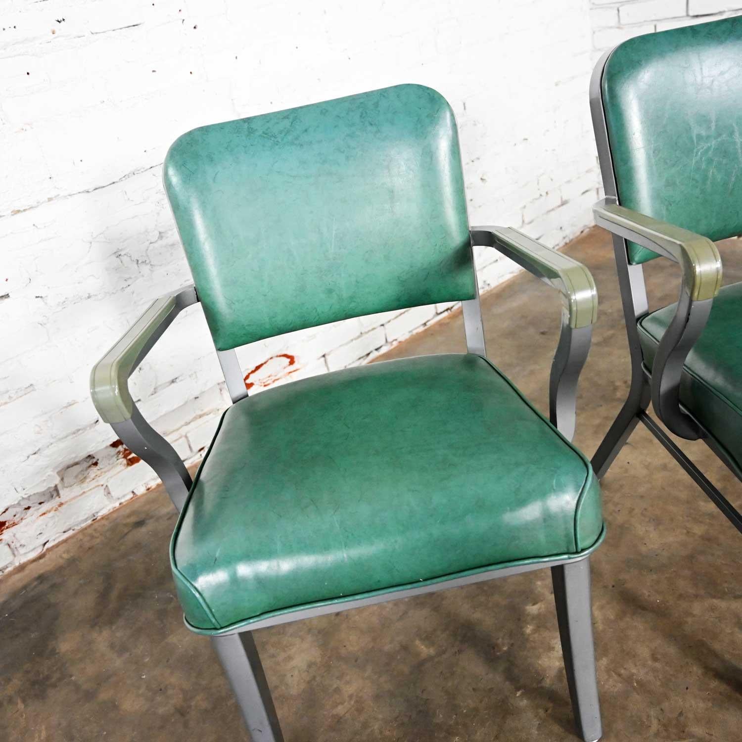 Streamline Industrial Metal & Green Vinyl Faux Leather Dining Chairs Set of 6 2