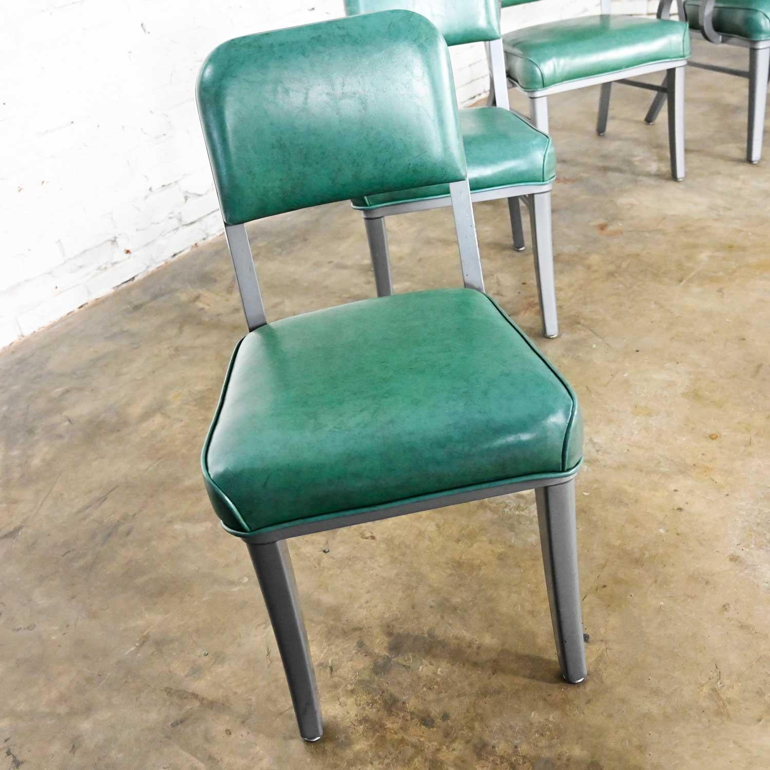 Streamline Industrial Metal & Green Vinyl Faux Leather Dining Chairs Set of 6 3
