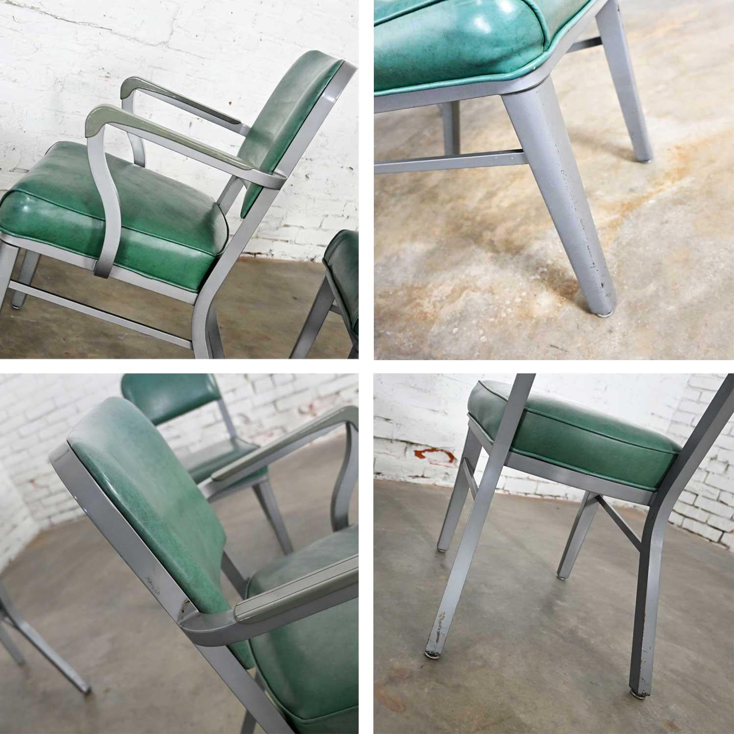 Streamline Industrial Metal & Green Vinyl Faux Leather Dining Chairs Set of 6 6