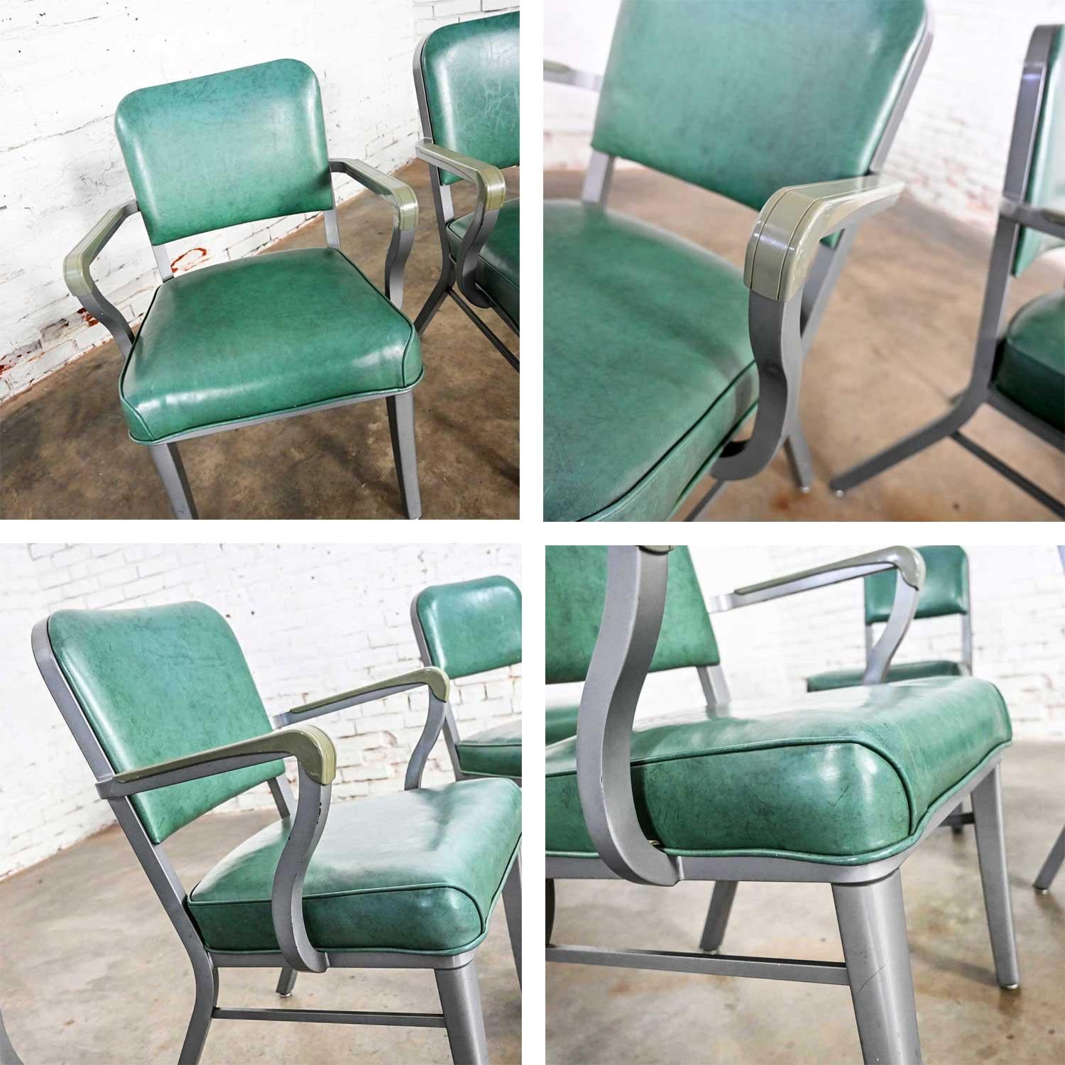 Streamline Industrial Metal & Green Vinyl Faux Leather Dining Chairs Set of 6 7