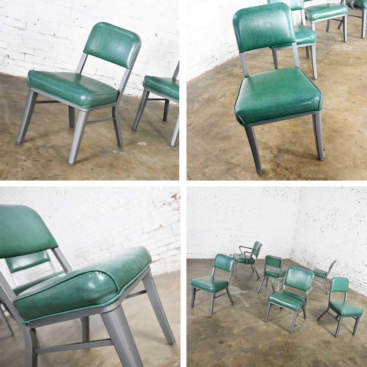 Streamline Industrial Metal & Green Vinyl Faux Leather Dining Chairs Set of 6 8