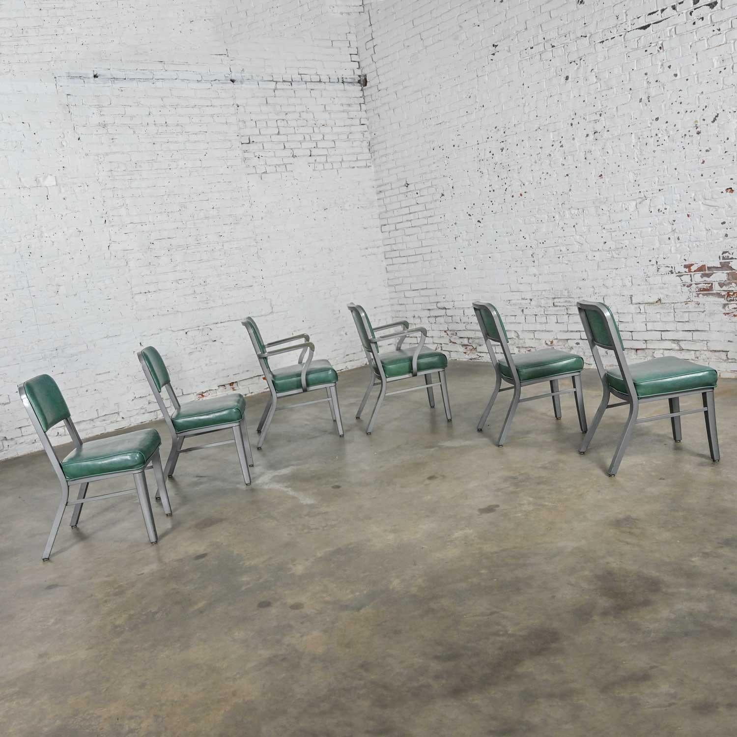 American Streamline Industrial Metal & Green Vinyl Faux Leather Dining Chairs Set of 6