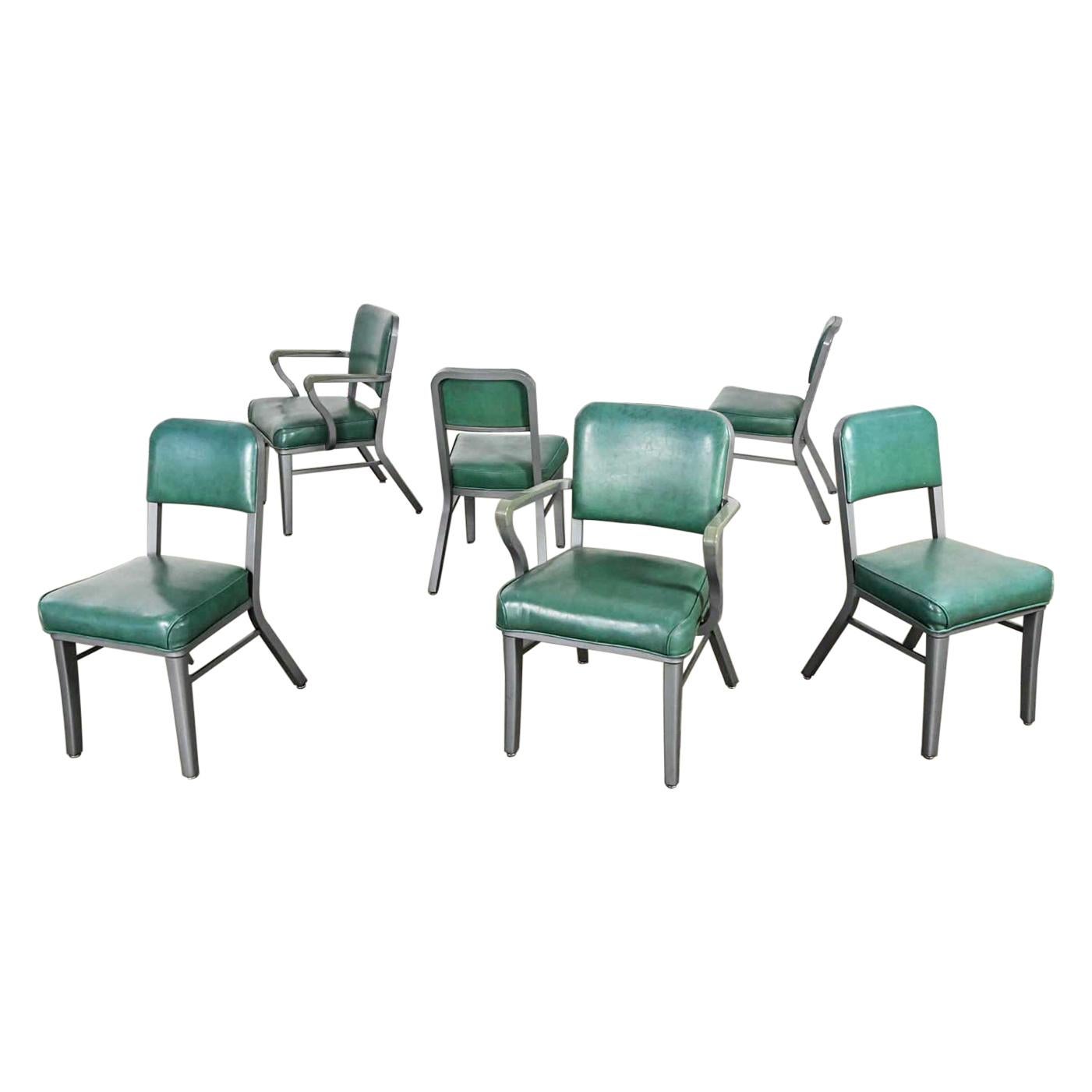 Streamline Industrial Metal & Green Vinyl Faux Leather Dining Chairs Set of 6