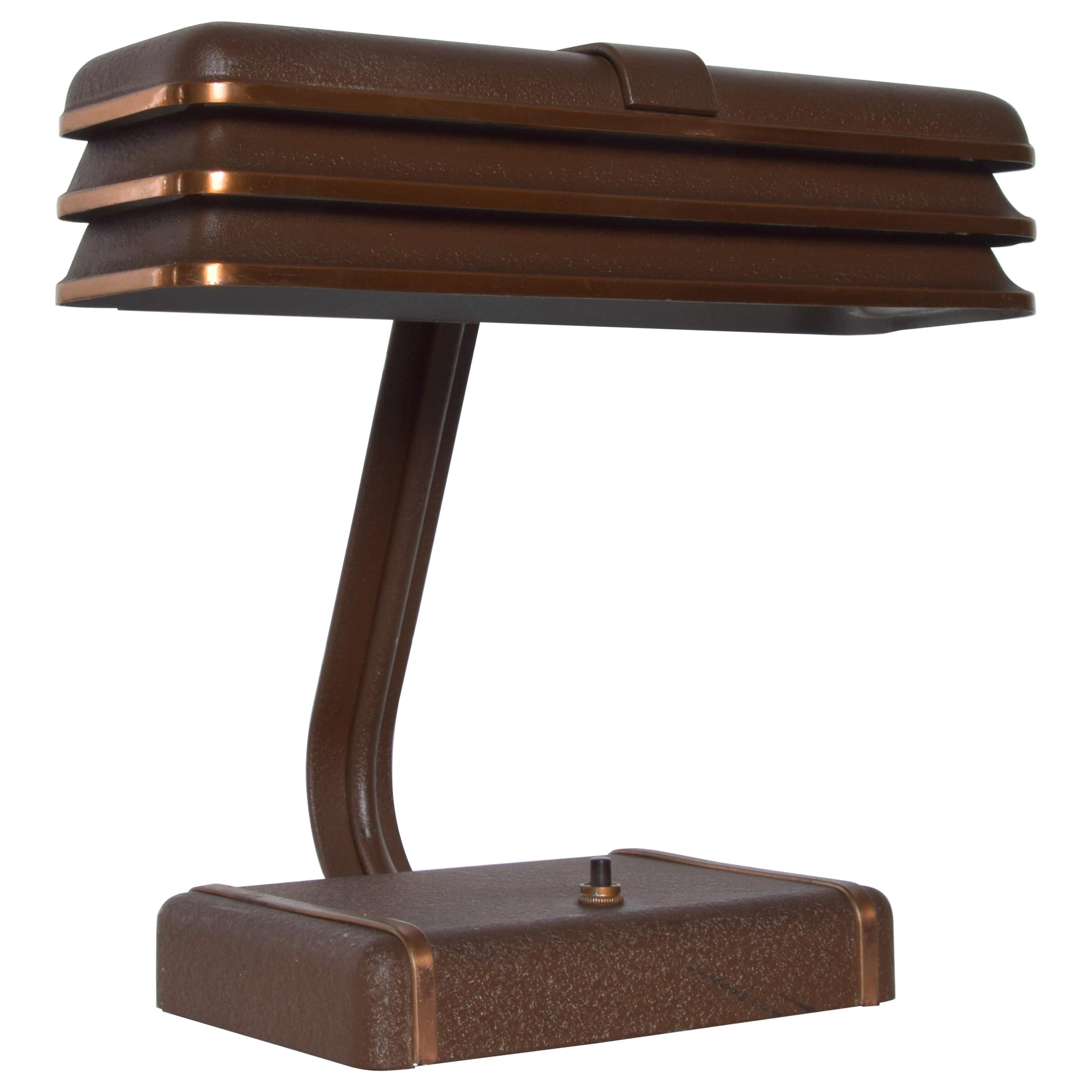 Streamline Industrial Modern Art Deco Metal Desk Lamp Donald Deskey Era, 1930s
