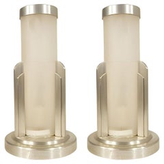 Paire de lampes de table Café Streamline à cylindre en aluminium usiné par Saturn Lighting