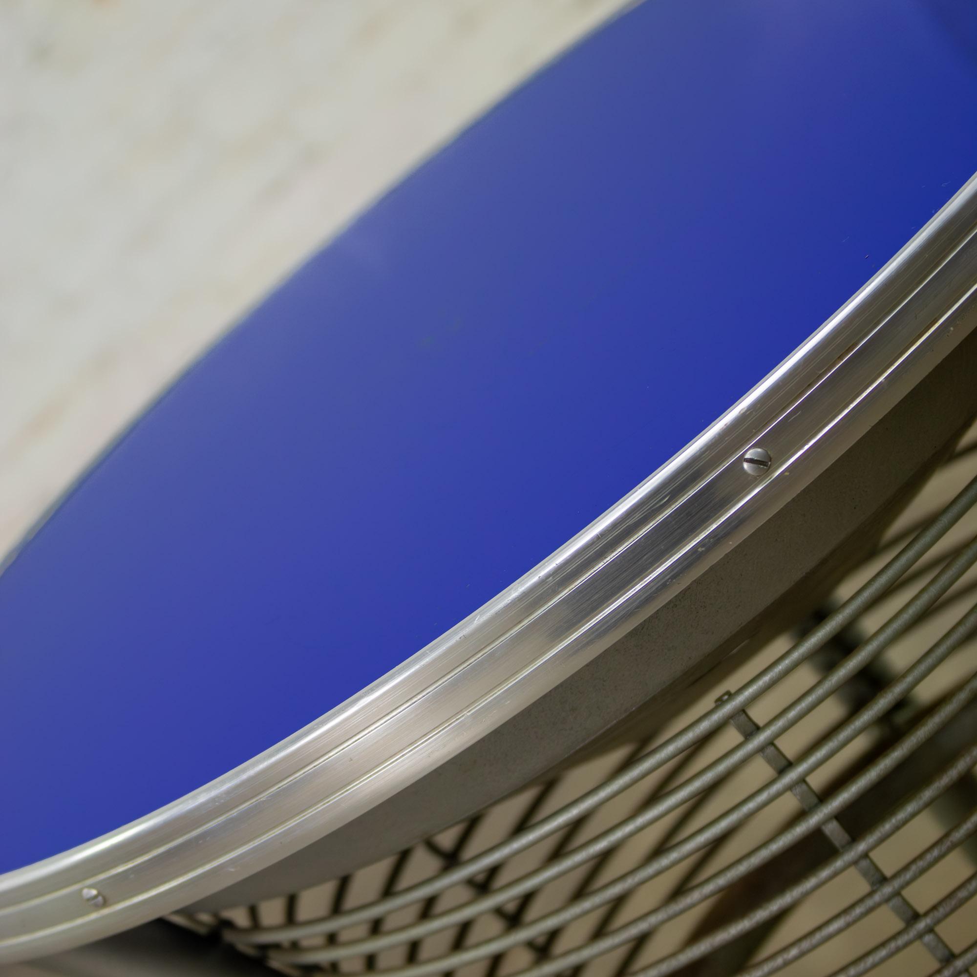 Streamline Modern End or Side Table w/Steel Frame & Round Cobalt Blue Mirror Top For Sale 3