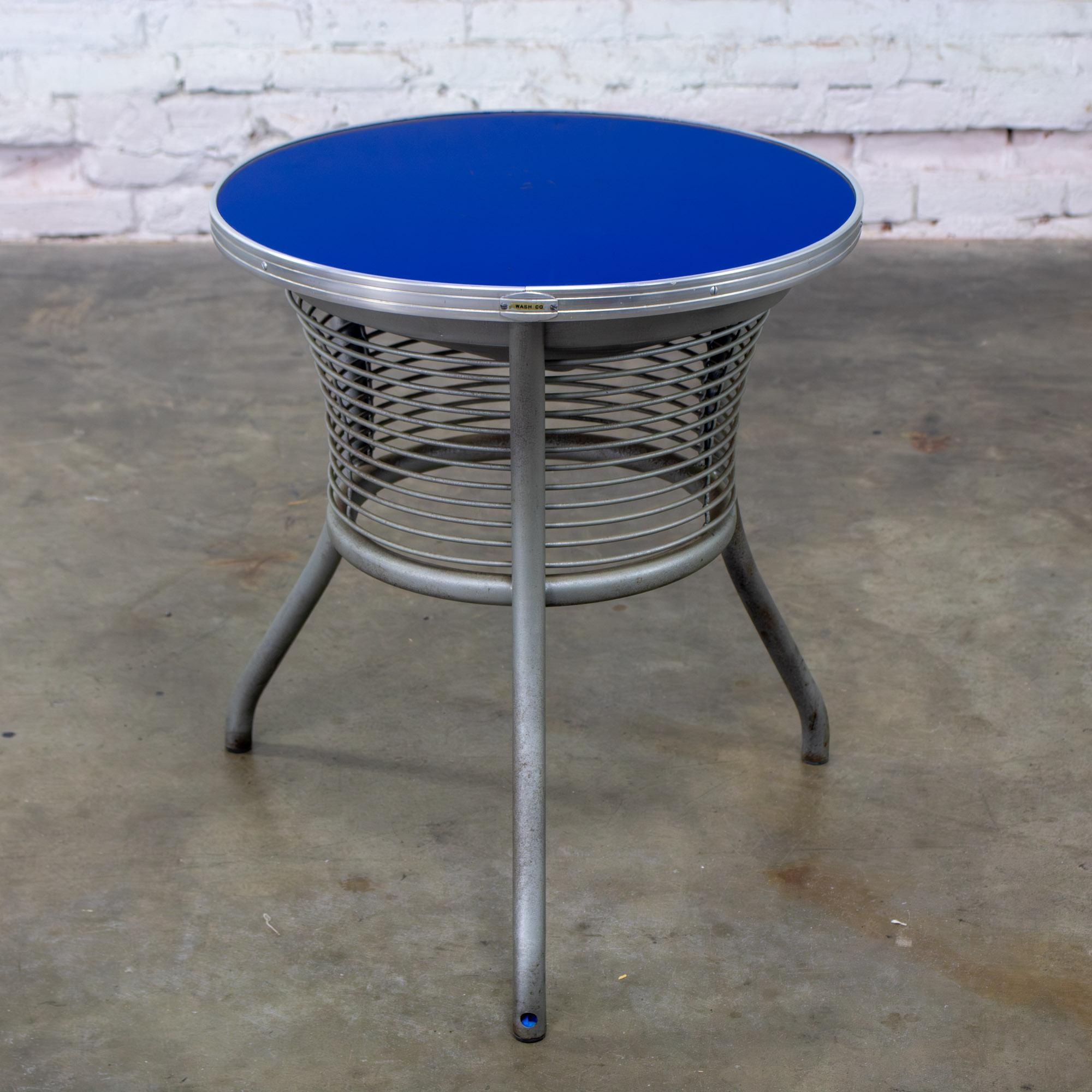 Streamline Modern End or Side Table w/Steel Frame & Round Cobalt Blue Mirror Top For Sale 8