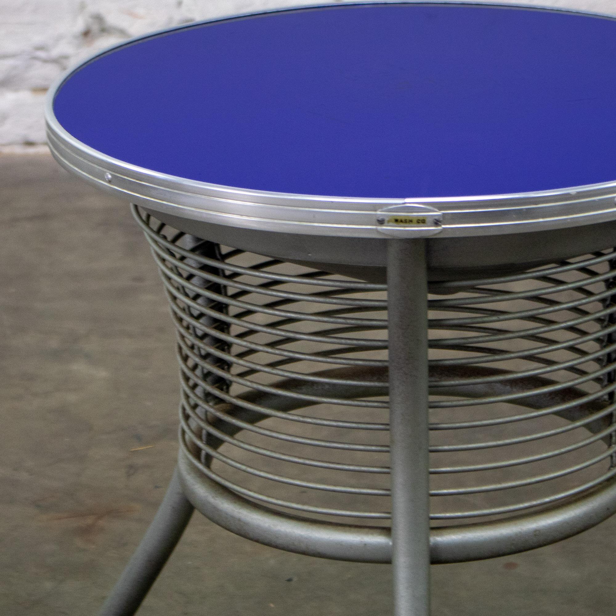 Streamline Modern End or Side Table w/Steel Frame & Round Cobalt Blue Mirror Top For Sale 9