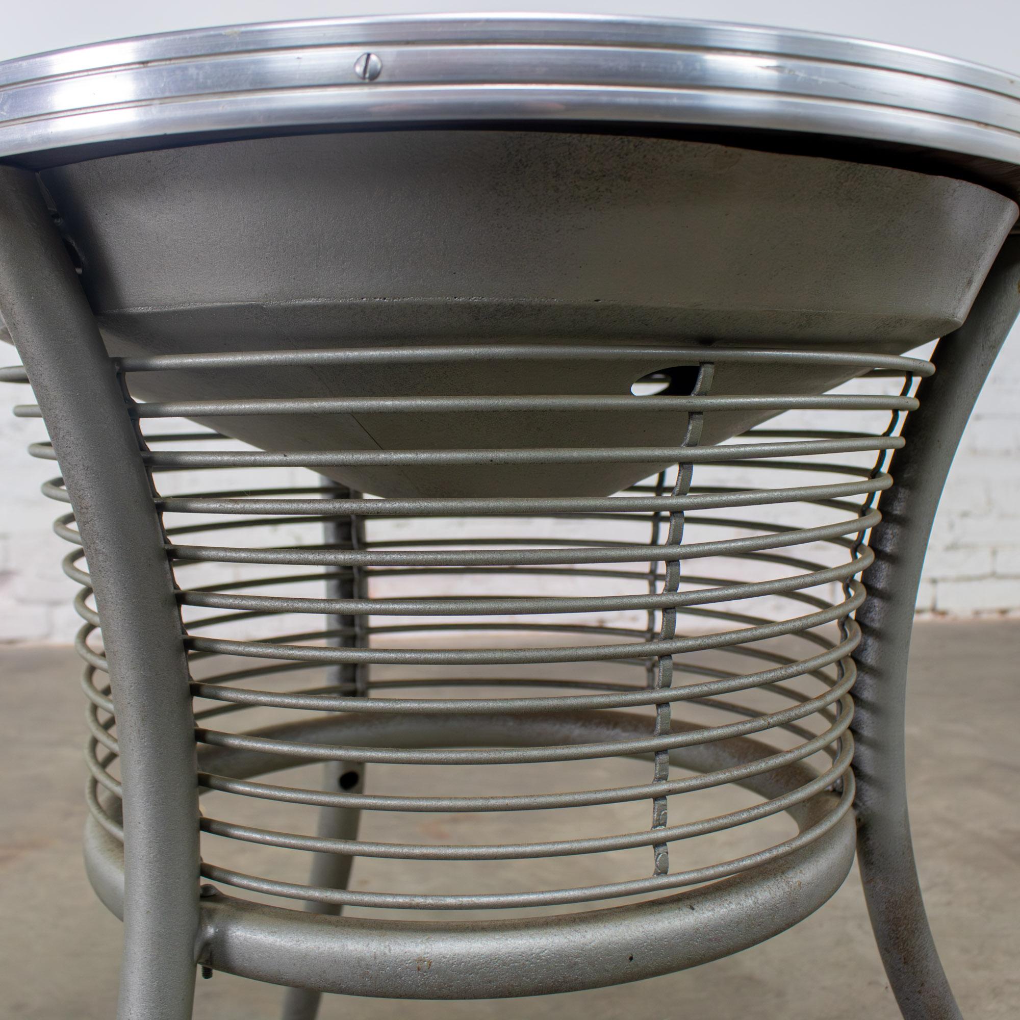 20th Century Streamline Modern End or Side Table w/Steel Frame & Round Cobalt Blue Mirror Top For Sale