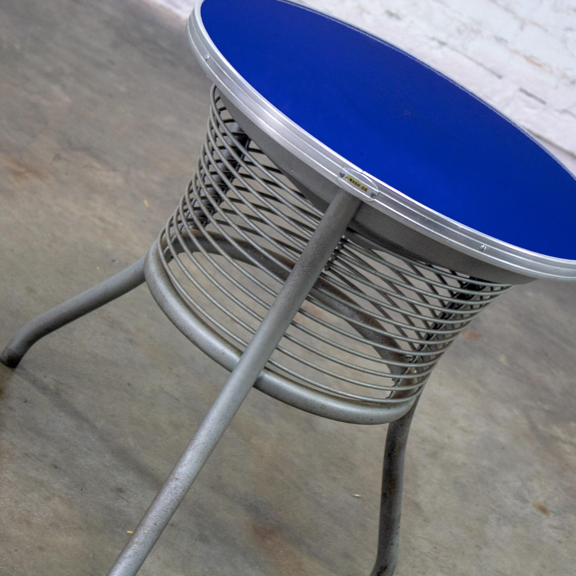 Streamline Modern End or Side Table w/Steel Frame & Round Cobalt Blue Mirror Top For Sale 1