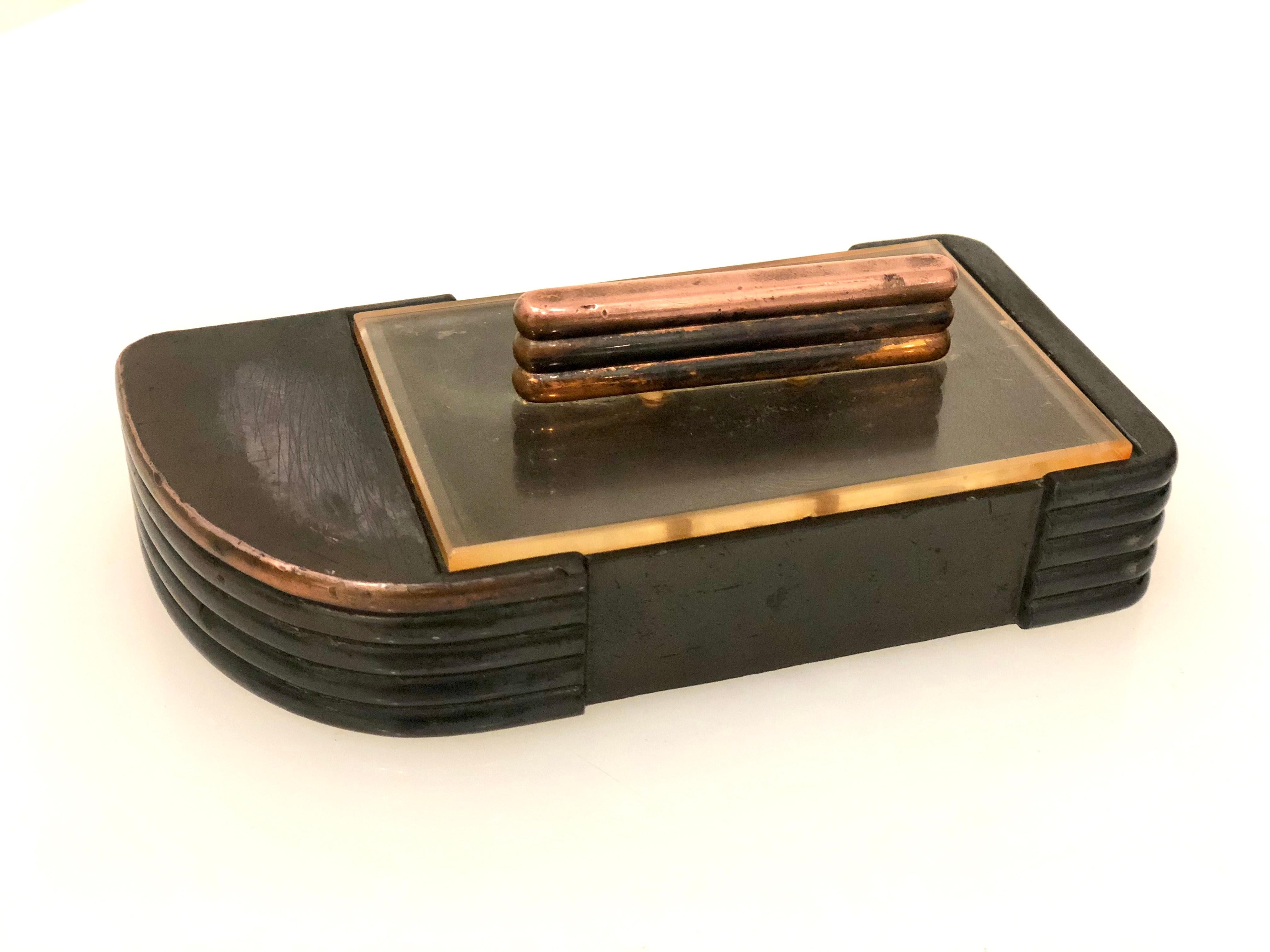 Streamline Modern Petite Art Deco Copper and Lucite Box 1