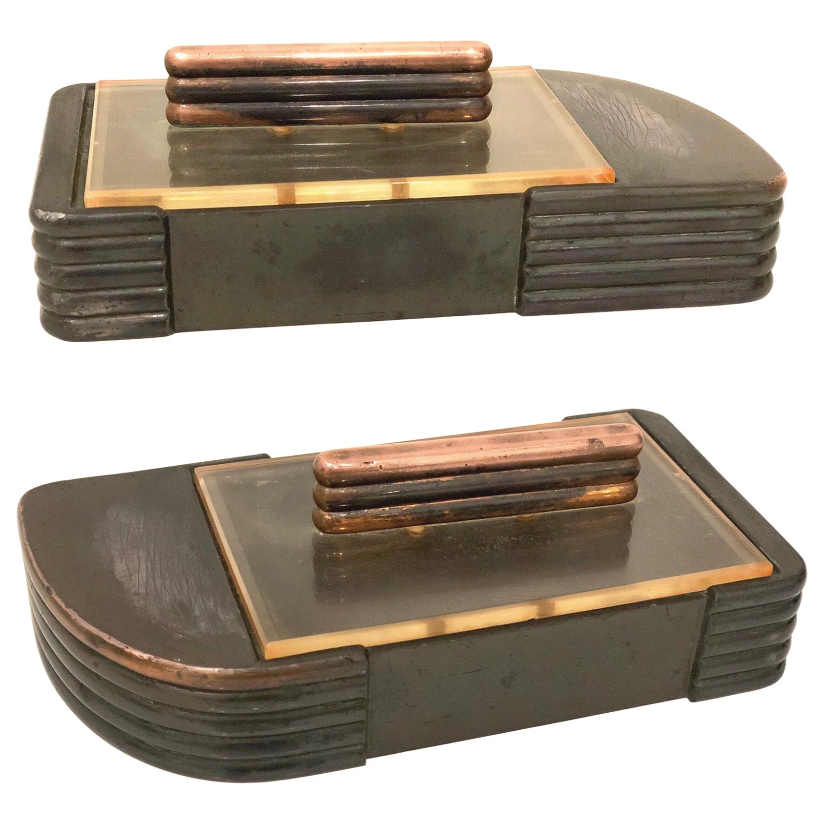 Streamline Modern Petite Art Deco Copper and Lucite Box