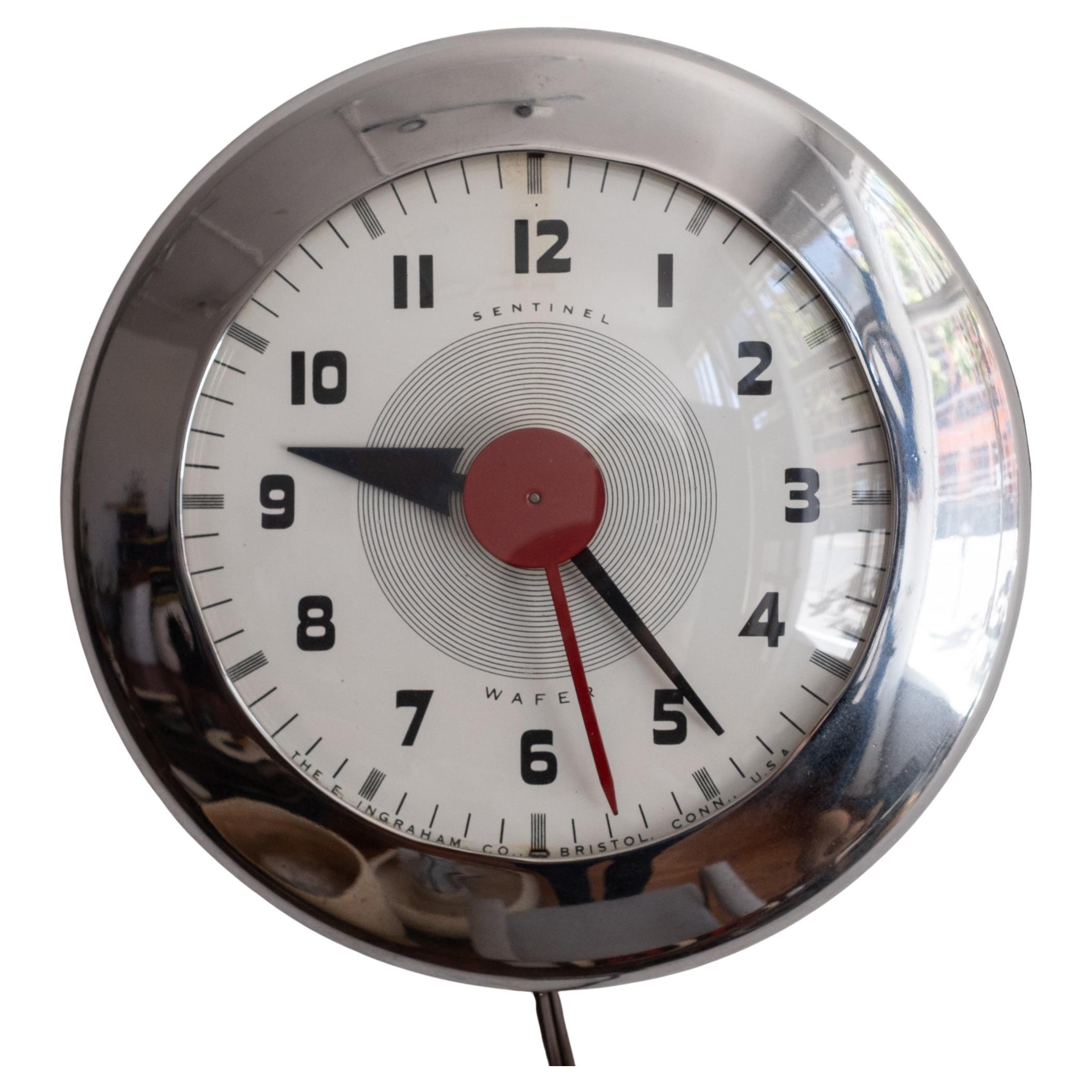 Streamline Moderne 1940s Wafer Wall Clock by Henry Dreyfuss