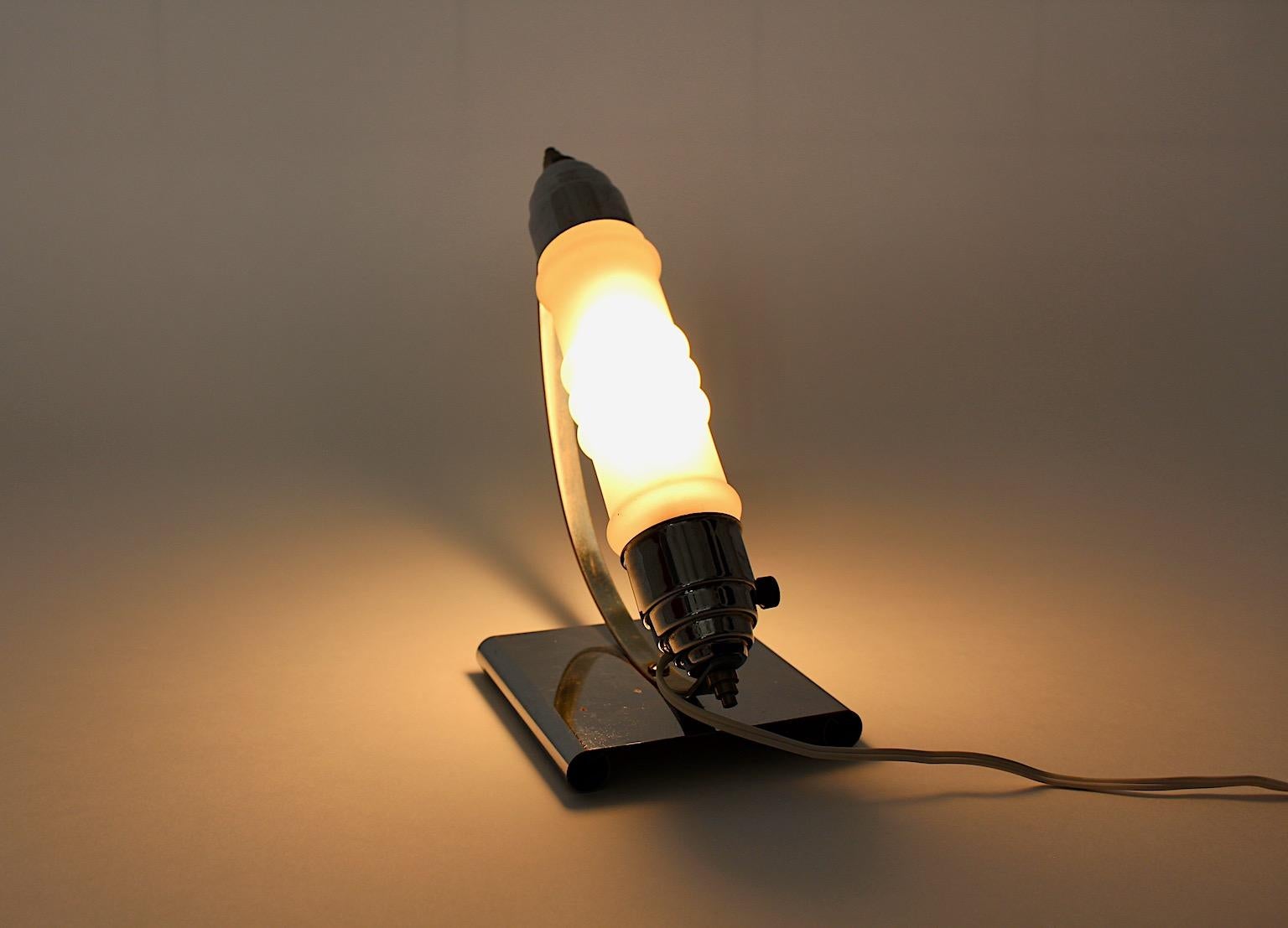 Mid-20th Century Streamline Moderne Art Deco Chromed Metal Vintage Table Lamp 1930 Czech Republic For Sale