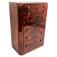 Streamline Moderne Art Deco Rosewood and Walnut High Chest  American 1930’s