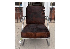 Streamline Moderne Art Deco Tubular Chrome Chair W Cowhide Leather