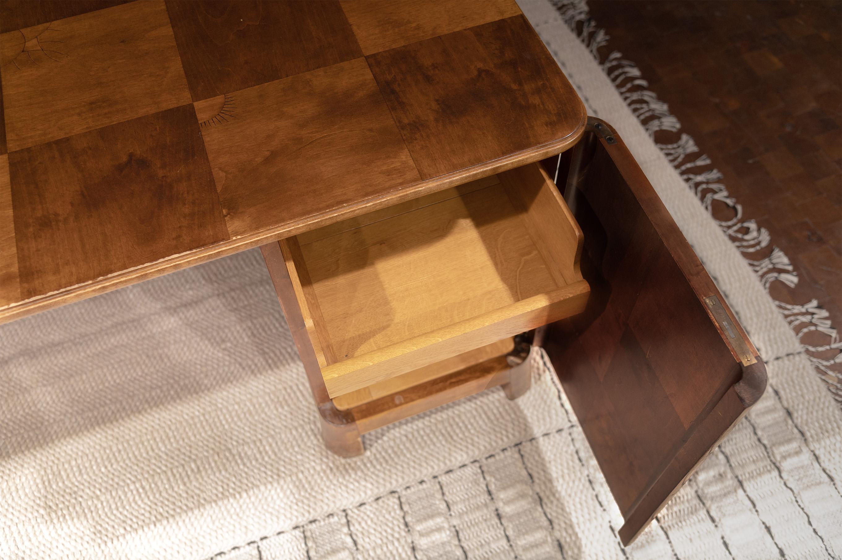 Streamline Moderne, scrivania direzionale in intarsio decorato a mano, periodo Art Deco in vendita 1