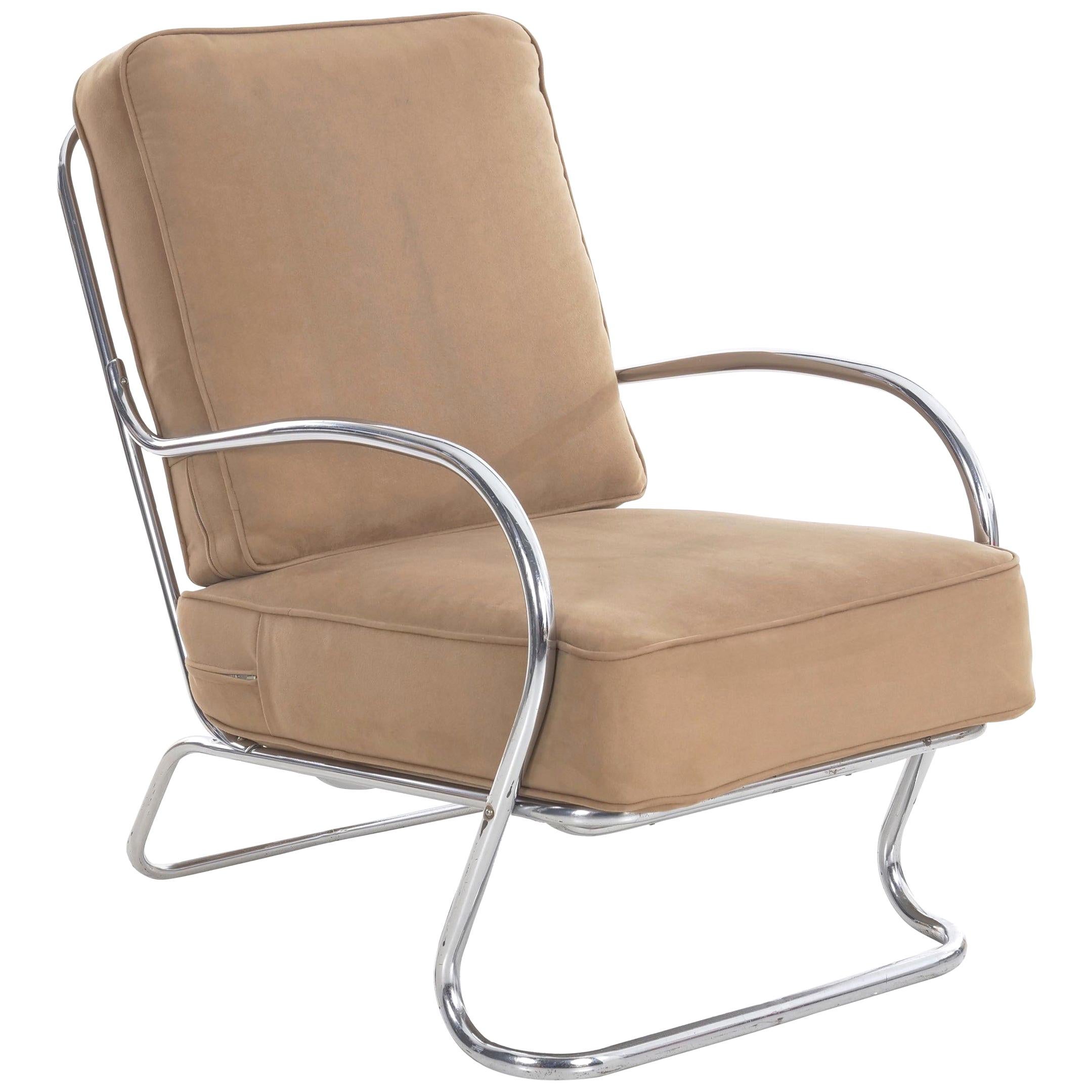 Streamline Moderne KEM Weber for Lloyd Chrome Tubular Lounge Chair, circa 1940s
