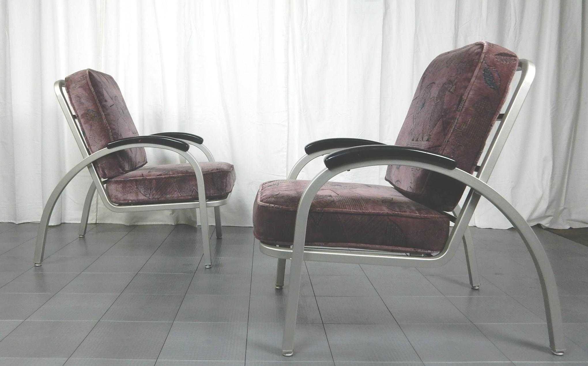 Art Deco Bauhaus Lounge Chairs Designed by Norman Bel Geddes In Good Condition In Las Vegas, NV