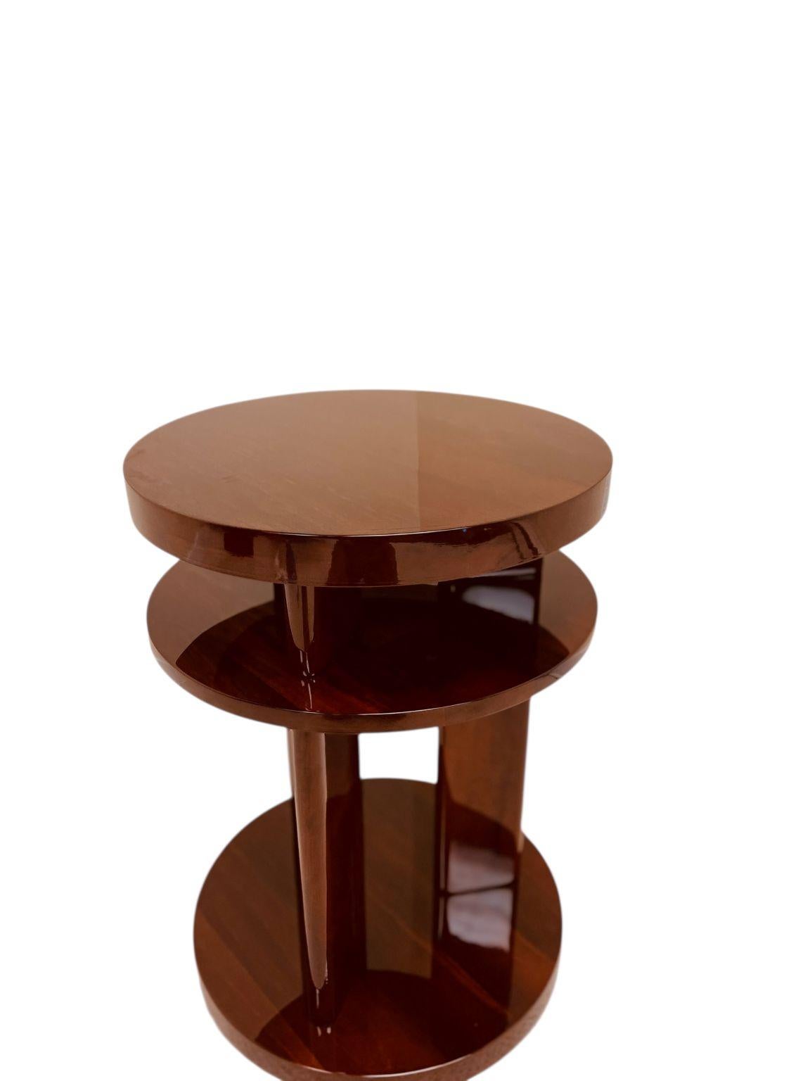 Stained Streamline Modernist Art Deco Circular Three Tier Side Table American C. 1930-40 For Sale