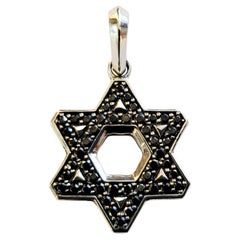 Streamline Star of David Pendant Sterling Silver with Black Diamonds, 22.6mm
