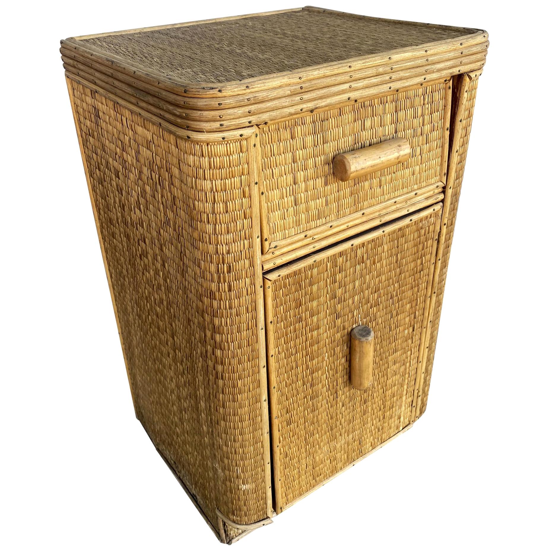 Streamline Stick Rattan Side Table with Grass Mat Coverings