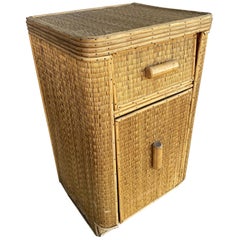 Streamline Stick Rattan Side Table with Grass Mat Coverings