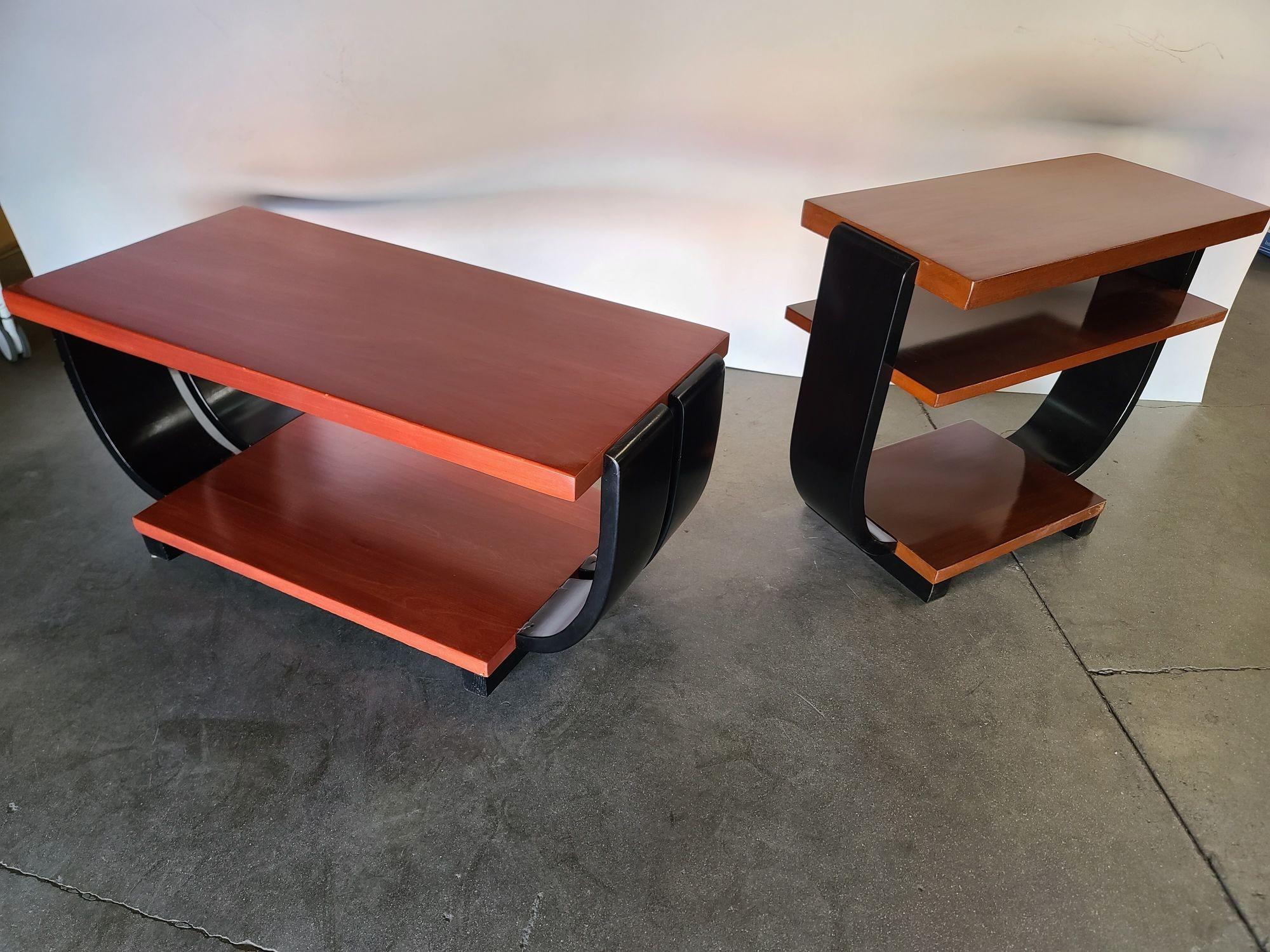 Mid-20th Century Streamline Two Tone Coffee and Side Table by Gilbert Rohde for Brown Saltman