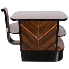 Streamlined Art Deco End Table or Dry Bar Cabinet in Book-Matched Exotic Walnut