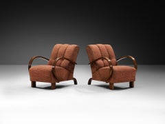Streamlined Art Deco Lounge Chairs in Terracotta Motif Fabric