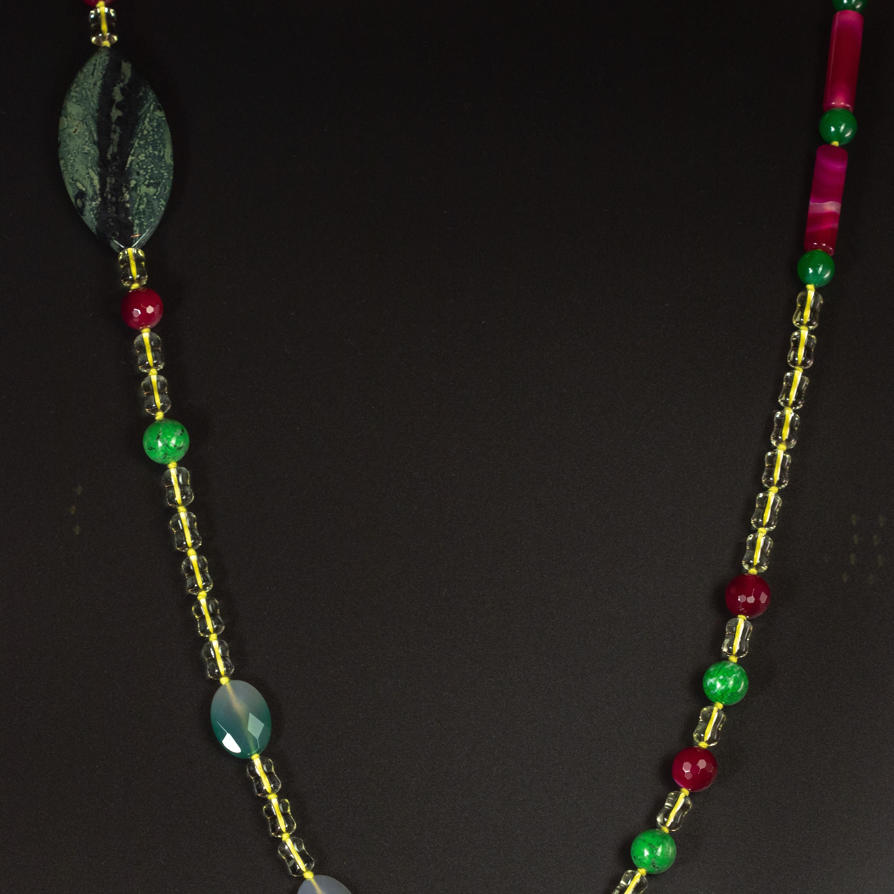 Streamlined Citrine Quartz Agate Jasper Beaded Long Wrap Around Intini Necklace For Sale 3