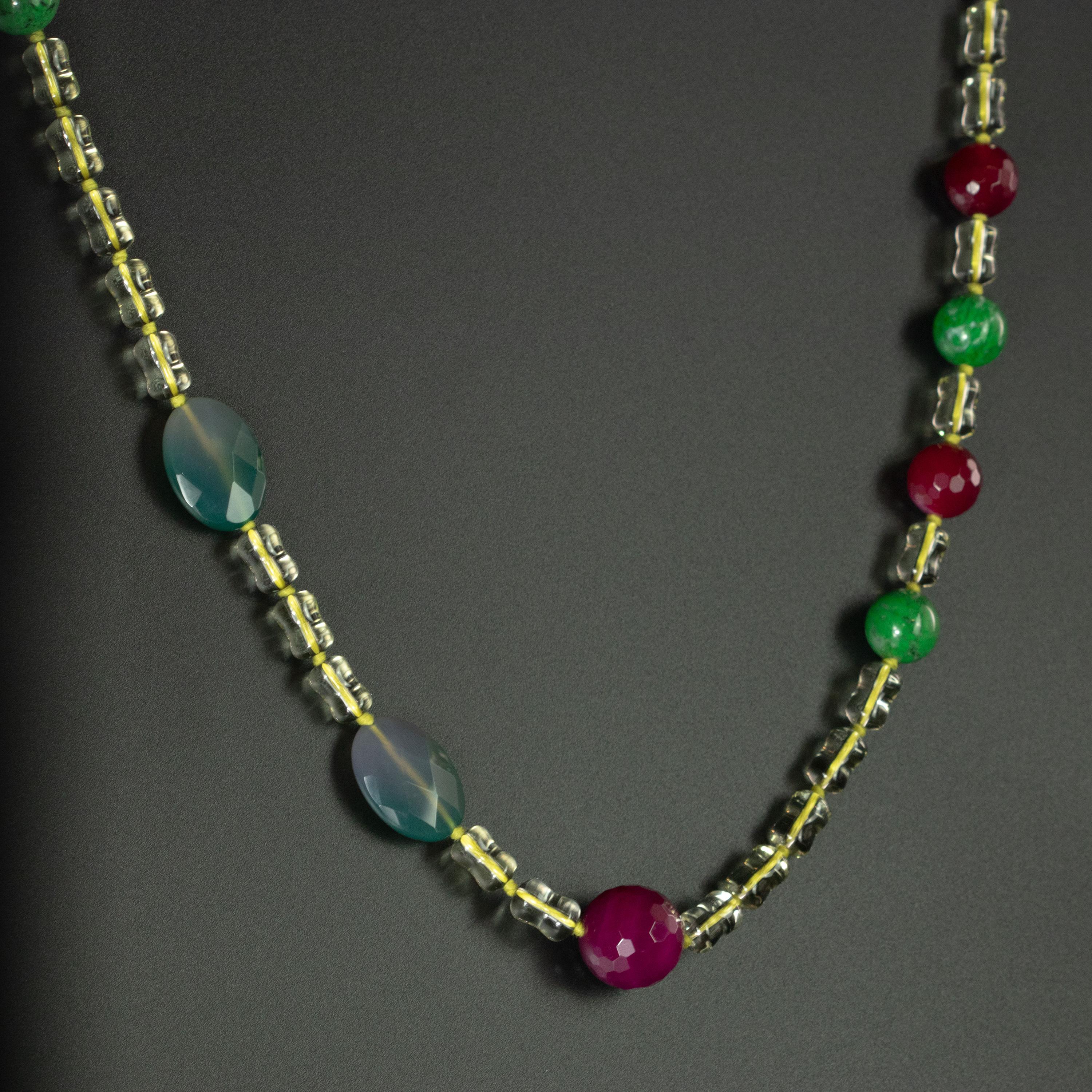 Streamlined Citrine Quartz Agate Jasper Beaded Long Wrap Around Intini Necklace For Sale 4