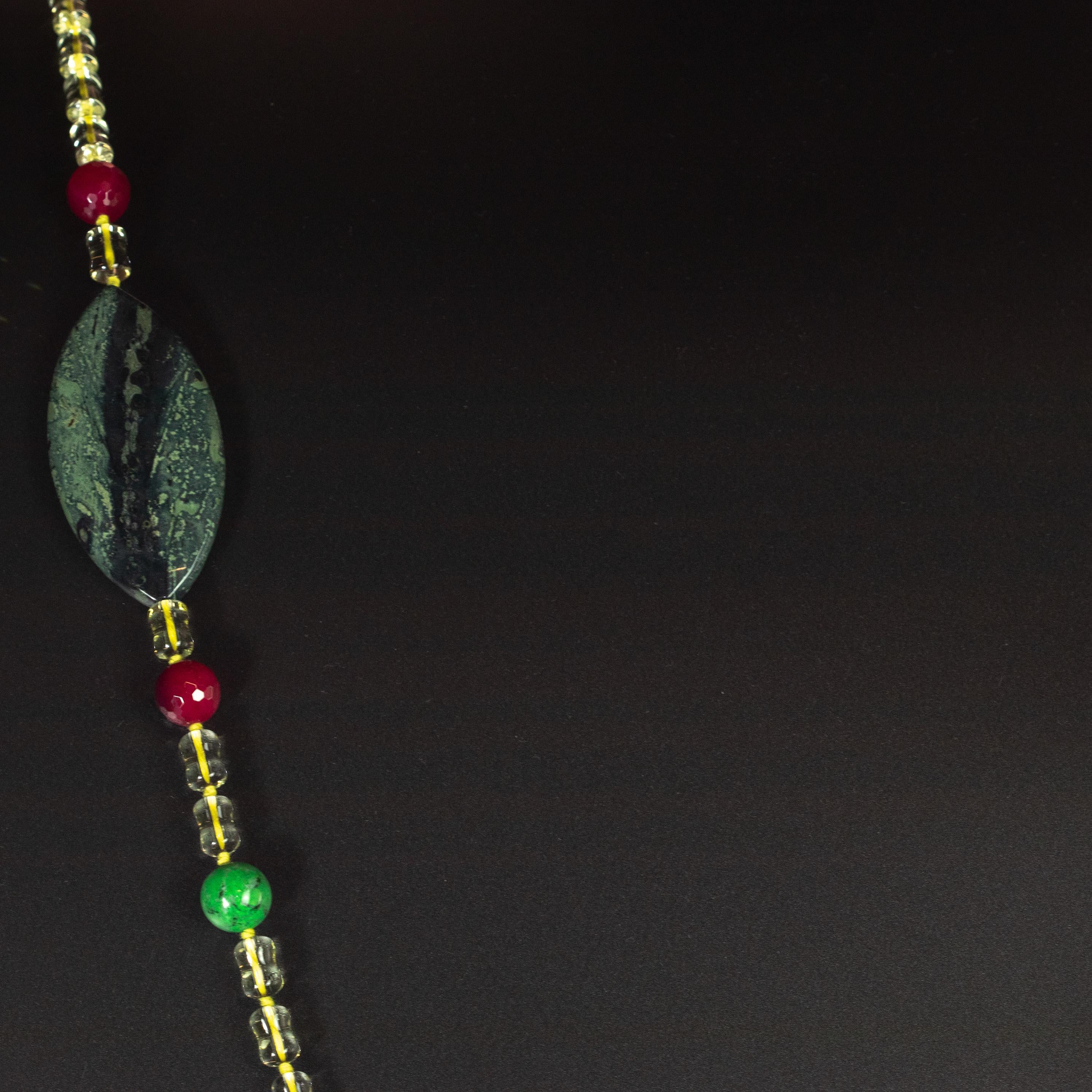 Streamlined Citrine Quartz Agate Jasper Beaded Long Wrap Around Intini Necklace For Sale 5