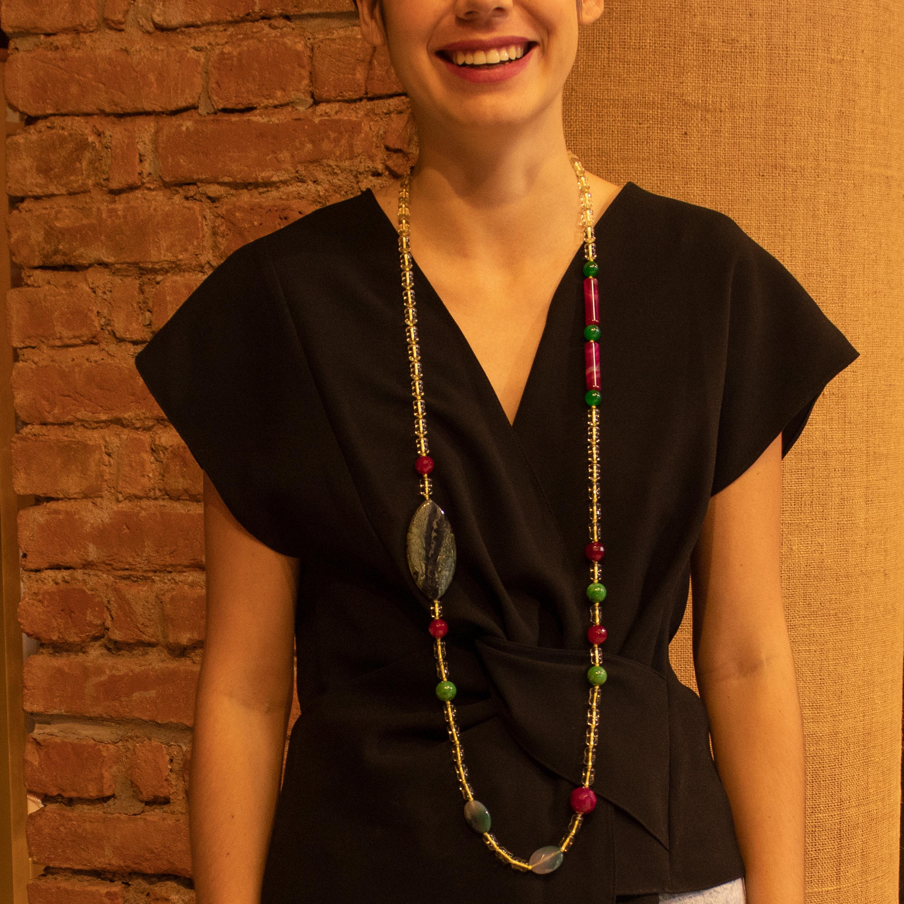 Taglio misto Collana di quarzo citrino agata diaspro con perline, lunga e avvolgente, Intini in vendita