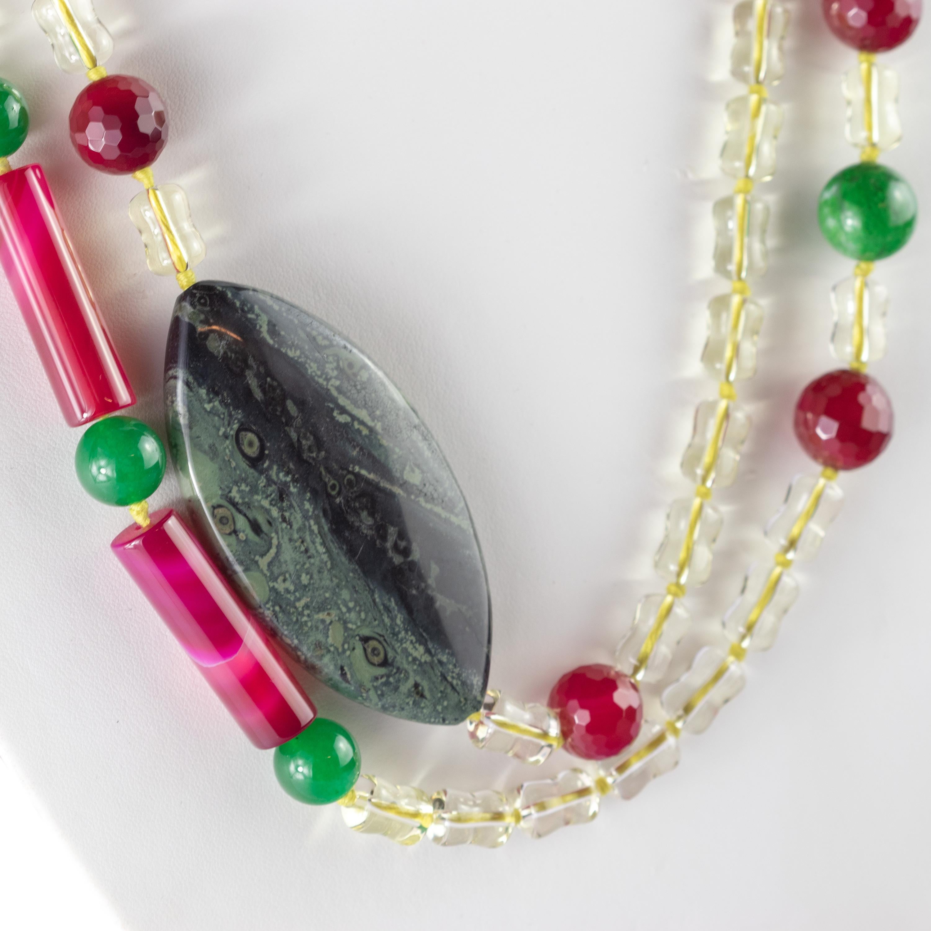 Collana di quarzo citrino agata diaspro con perline, lunga e avvolgente, Intini In condizioni Nuovo in vendita a Milano, IT