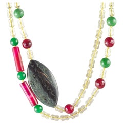 Collana di quarzo citrino agata diaspro con perline, lunga e avvolgente, Intini