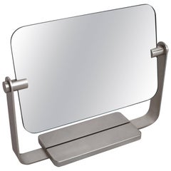 Streamlined Double-Face Rectangular Nickel Metal Vanity Mirror, France 1960's