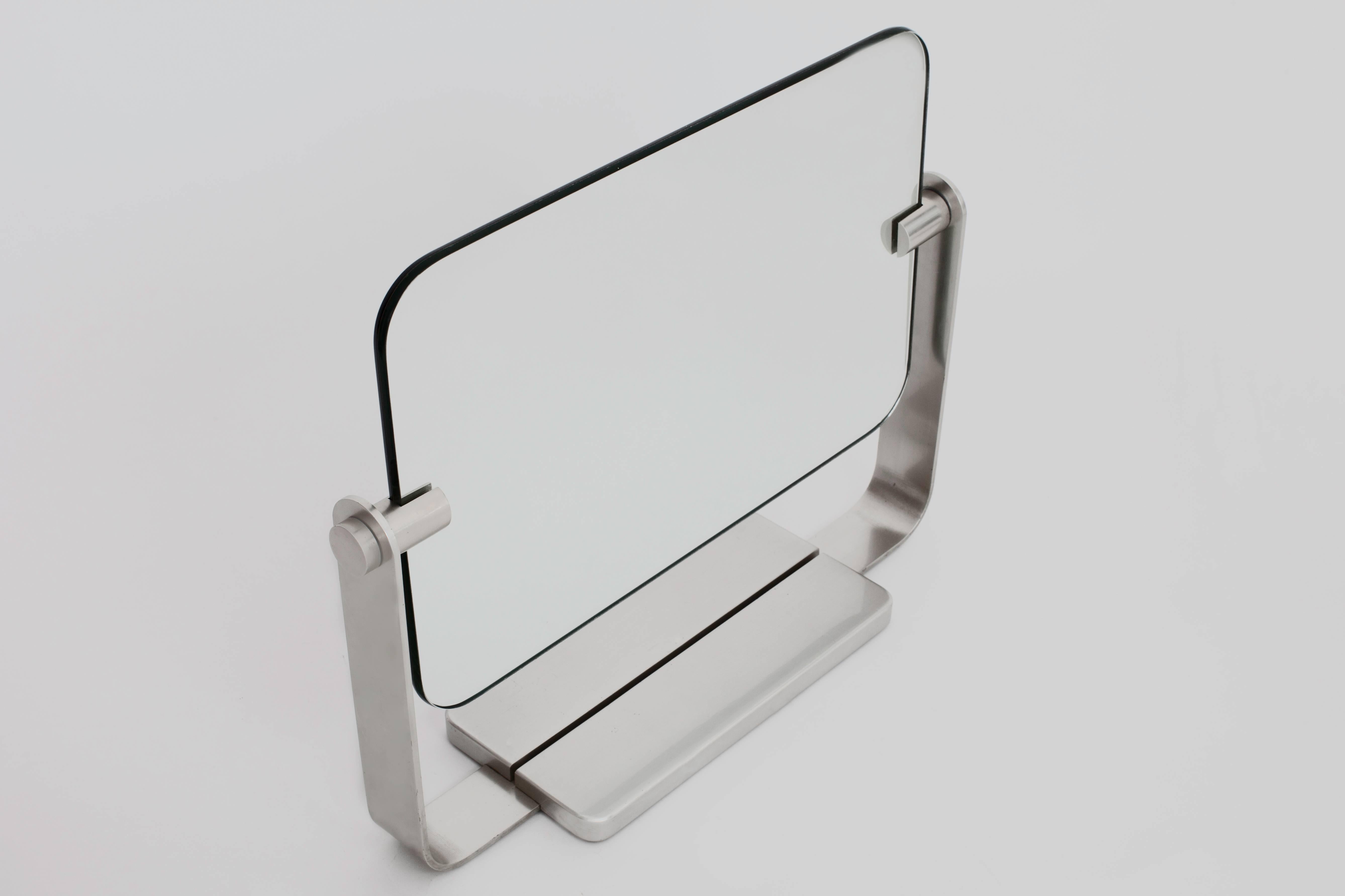 Streamlined Double-Face Rectangular Nickel Metal Vanity Mirror, France 1960's In Excellent Condition In New York, NY