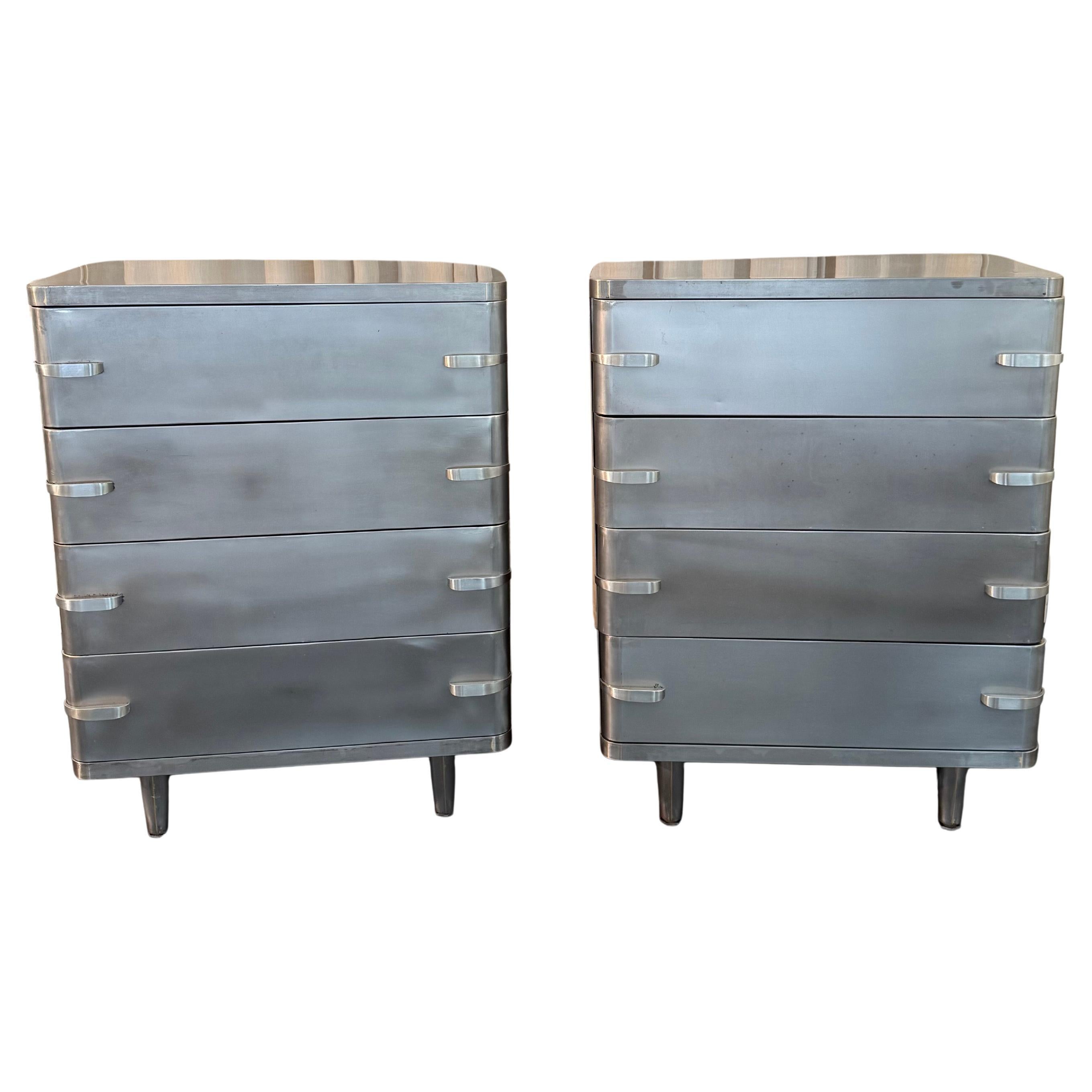 Streamlined Machine Age Brushed Steel Dresser By Norman Bel Geddes